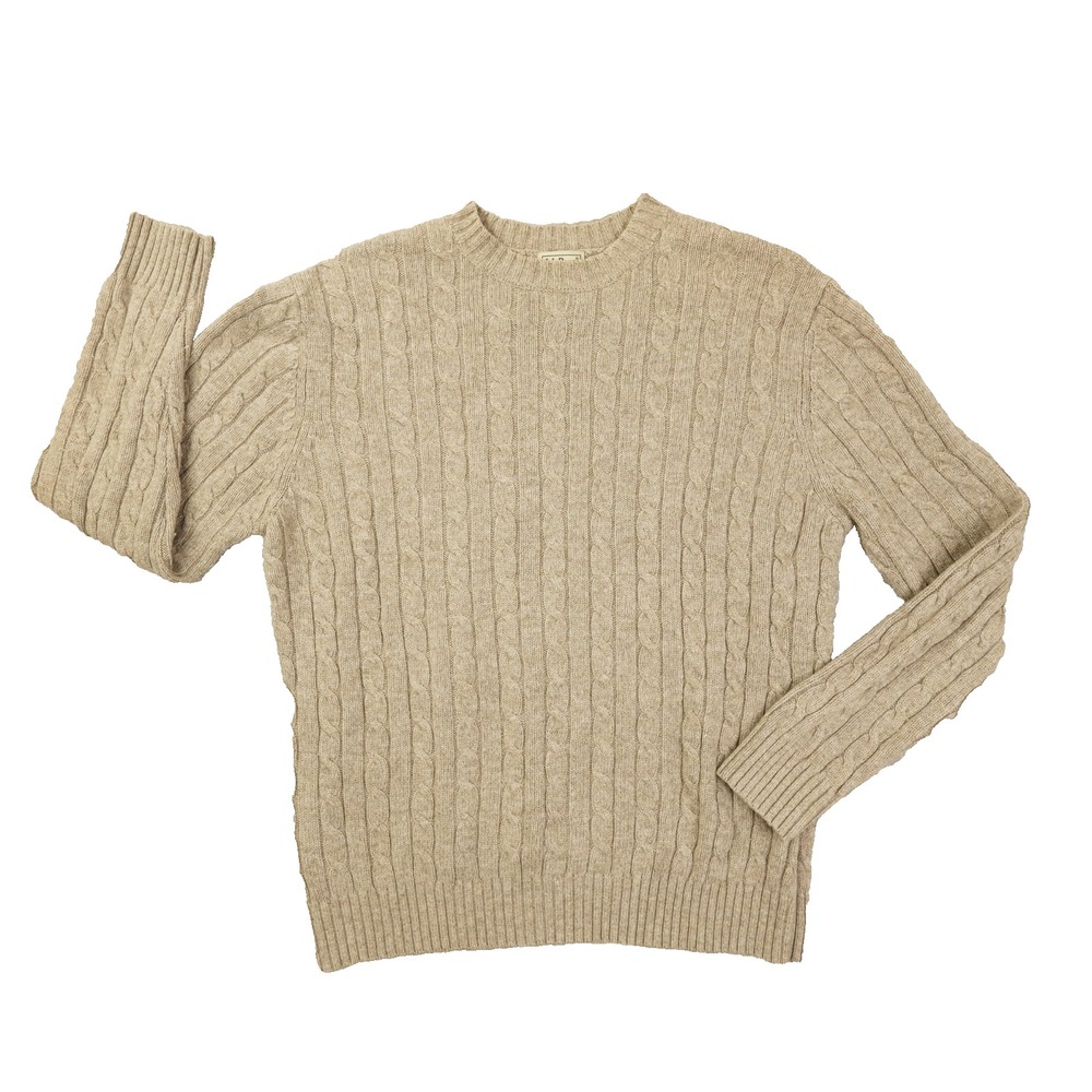 LL Bean Vintage Lambs Wool Blend Cable Knit Sweater Mens Medium Tan 0WW47